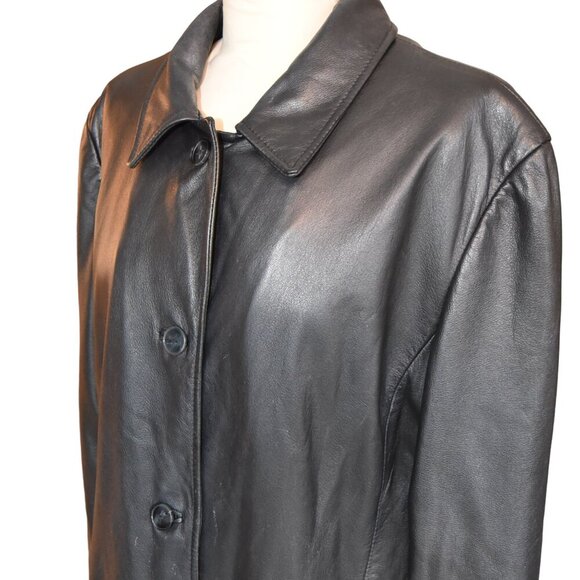 Vintage 90s Y2K Worthington Leather Button Down Black Leather Jacket Size XL - Picture 3 of 11